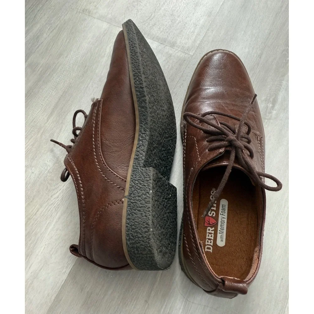 Deer Stags Zander Kids Brown Faux Leather Memory Foam Oxford Dress Shoes Size 3M - Picture 8 of 8